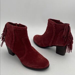 Matisse Red Suede Ankle Booties Fringe details women 9.5M casual festival boho